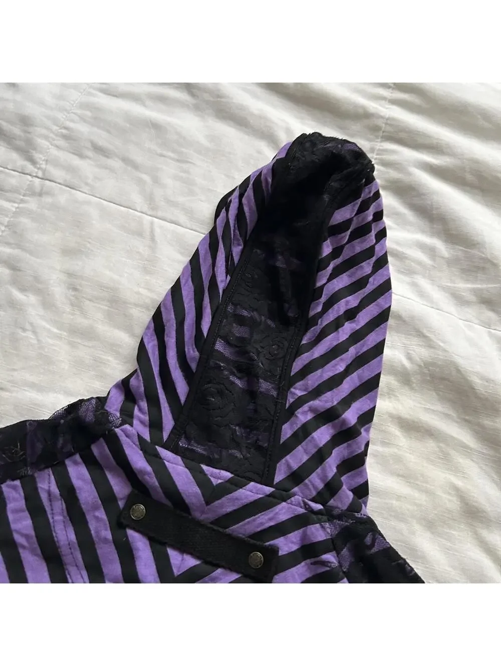 Ozz On Purple Black Striped Hooded Tunic Top Lace Zip Size S Japan